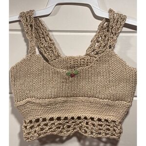 Unbranded Handmade Crochet‎ Beige Cottage Core Bralette With Cute Flower Accent